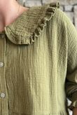 Annie Cushion Cotton Peter Pan Smock Blouse Deep Olive